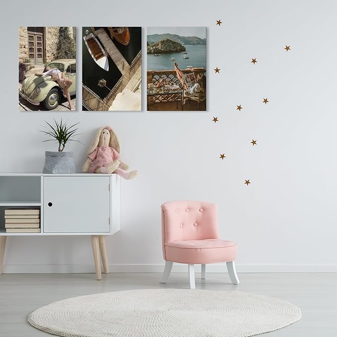 UCRAASDEB Fashionable Women Wall Décor, Mediterranean Coast Landscape Wall Art Set - Framed Vintage Travel Coastal Canvas Prints for Living Room Bedroom or Office 24L x 16W Ready to Hang Home Décor