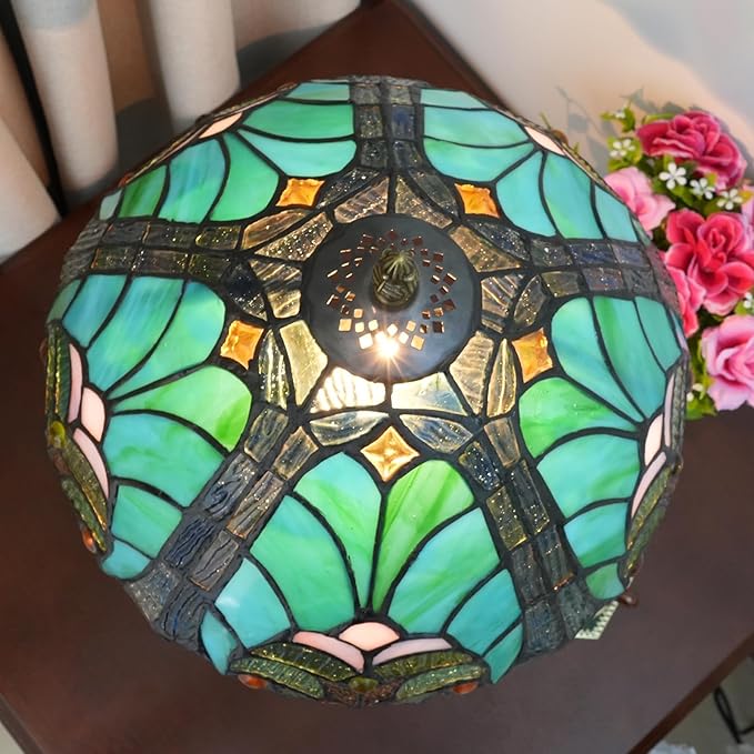 Tiffany Stained Glass Table Lamp, Retro-Style Blue Spot Bedside Lamp, Suitable for Home Decoration Art in Bedrooms, Dormitories, Living Rooms, Etc. (12 Inches)