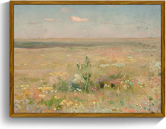 crmotu Vintage Framed Wall Art, Meadow Landscape Canvas Prints, Wildness Scenery Nature Wall Decor Pictures, Watercolor Aesthetic Wall Paintings for Living Room Bedroom Kitchen Artwork 20x30in