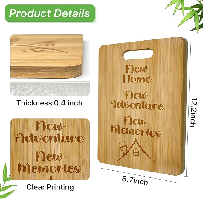 Personalized Cutting Board, Engraved Bamboo Cutting Board for Housewarming 12.2"L x 8.7"W x 0.4"Th, House Warming Gifts New Home, New House Gift Ideas,New Home New Adventure New Memories