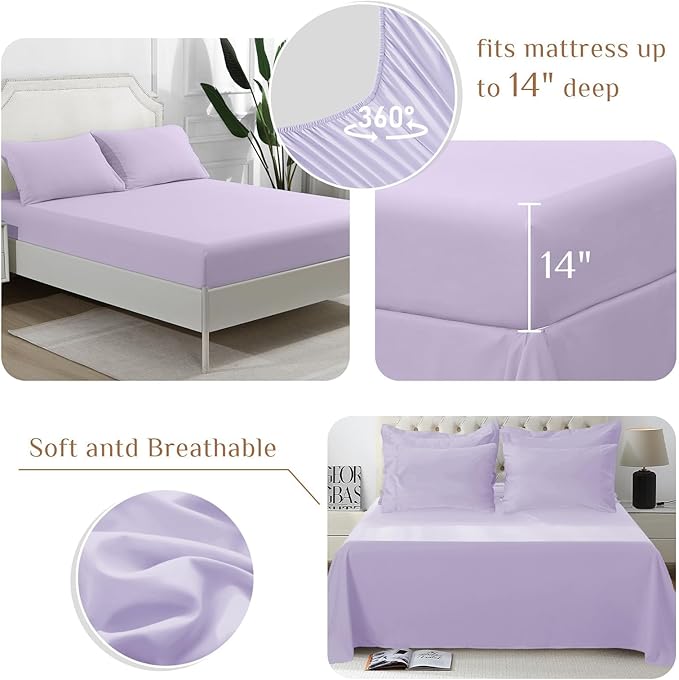 JOLLYVOGUE California King Comforter Set, Ultra-Soft Bed in a Bag Cal King Size 7 Pieces, Oeko-TEX Certified Bedding Set with Down Alternative Comforter, Sheets, Pillowcases & Shams, Lavender