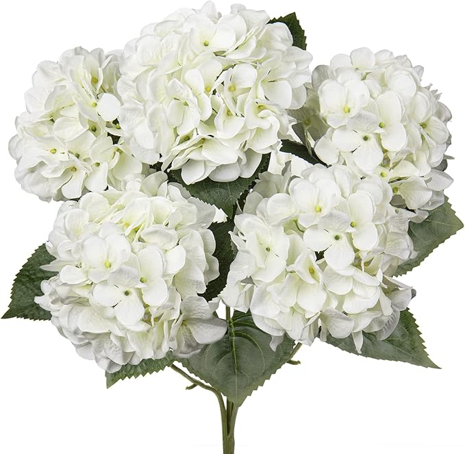 White Hydrangea Artificial Flowers Large Artificial Hydrangeas Silk Flower for Home Decor Indoor Wedding Flower Bouquets Faux Flowers Kitchen Centerpiece Table Decorations