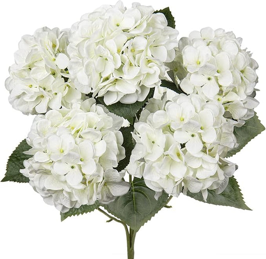 White Hydrangea Artificial Flowers Large Artificial Hydrangeas Silk Flower for Home Decor Indoor Wedding Flower Bouquets Faux Flowers Kitchen Centerpiece Table Decorations