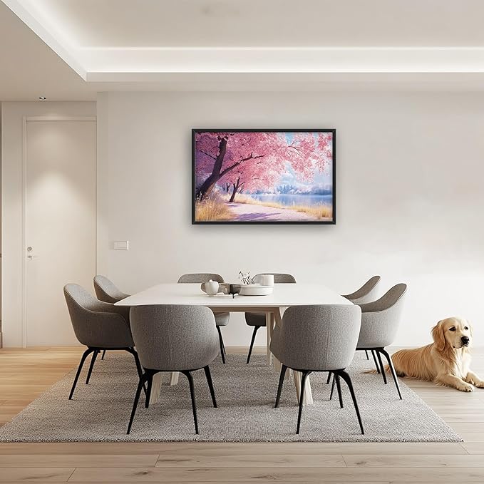 Cherry Blossoms Large Framed Wall Art Pink Tree of Life Pictures Oversized Natural Lake Landscape Wall Decor Spring Canvas Print Painting Modern Artwork for Living Room Bedroom Office Dining Room Home Decor 36L"x24W"
