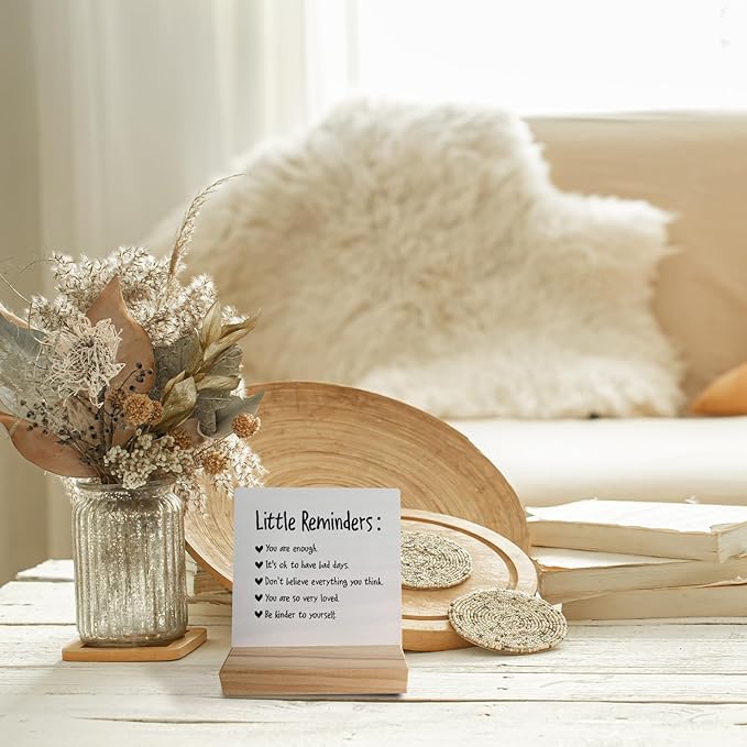 Positive Little Reminders You are Enough Desk Wood Plaque Sign with Wooden Stand,Dorm Signs for College Girls, Inspirational Signs Decor for Office Dorm Desk,You Are Enough Gifts