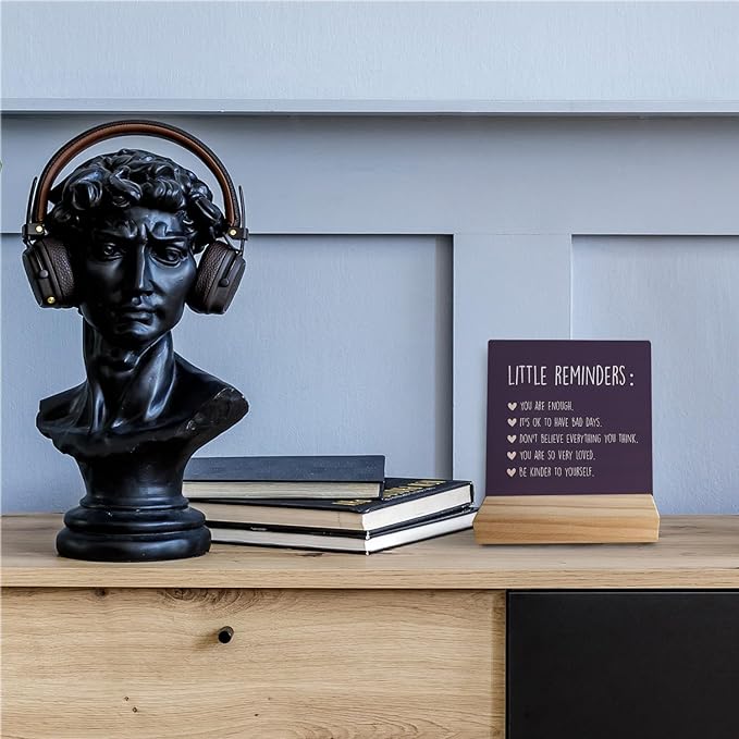 Inspirational Wooden Sign - Mental Health Gift for College Girls, Self Love Reminder Office Decor, Back to School Gift for Students (Dark Purple)