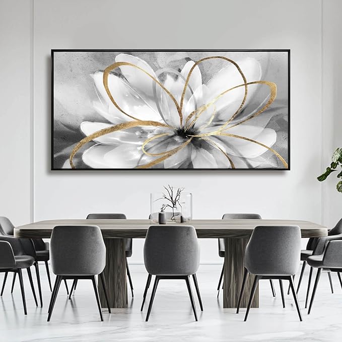 Kureful Botanical Canvas Wall Decor Abstract Floral Wall Art for Home Grey Artwork Contemporary Wall Painting for Office Large Size 29"x 58" Poster