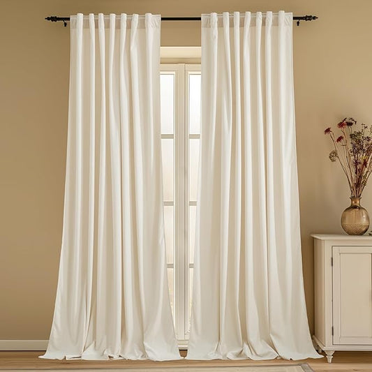 StangH Ivory White Velvet Curtains Nursery Bedroom Privacy Light Dimming Window Drapes Back Tab Elegant Home Decor for Sliding Door Living Room, W62 x L84 inches, 2 Panels