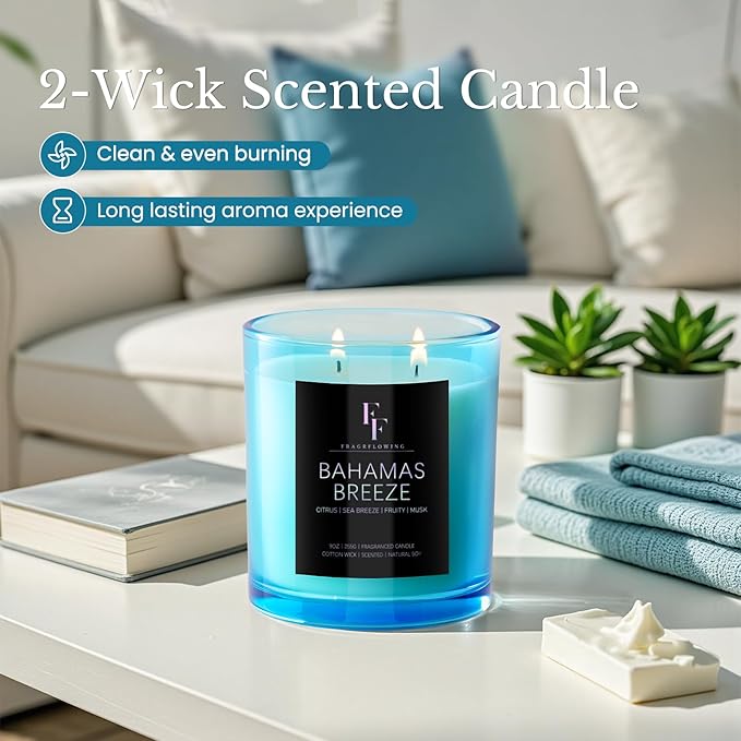 Bahamas Breeze Scented Candle, 2-Wick Luxury Soy Wax Candle, 9 oz Aromatherapy Candle Home Fragrance Candles Gift