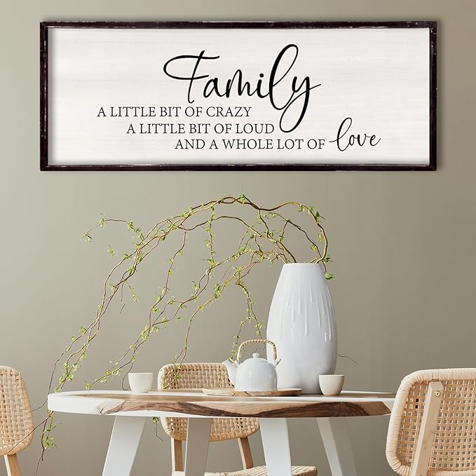Foutcheou Family A Little Bit Of Crazy Wall Decor Sign 32"×12" Large Family Signs for Living Room Hanging Wall Art (Black)