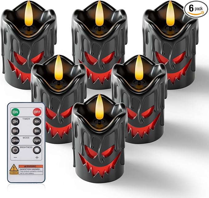 Homemory Black Remote Control Flameless Candles, 400+Hour Real Wax Battery Operated LED Votive Candles, for Halloween Decorations, Theme Party, Wedding Table Decor, Holiday Decor