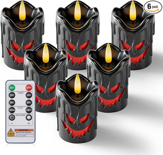 Homemory Black Remote Control Flameless Candles, 400+Hour Real Wax Battery Operated LED Votive Candles, for Halloween Decorations, Theme Party, Wedding Table Decor, Holiday Decor