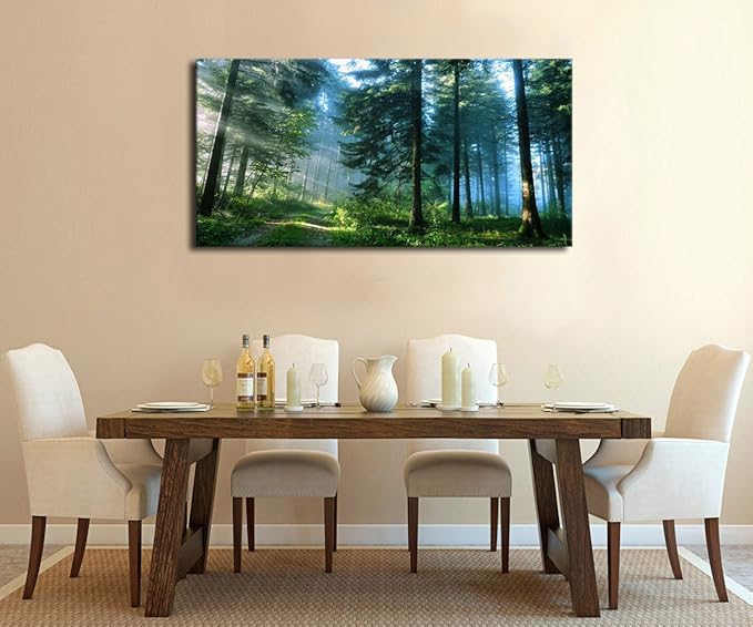 Green Forest Canvas Wall Art Living Room Wall Decor Large Nature Pictures Canvas Artwork Contemporary Wall Art Modern Landscape Pine Trees for Kitchen Office Home Decoration 20" x 40"