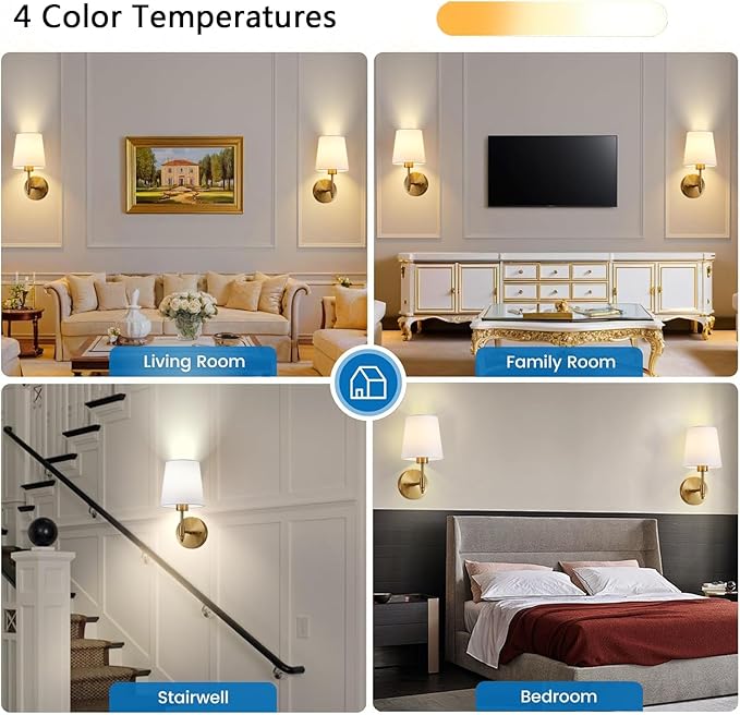 Rechargeable Wall Sconces Set of 2, Brushed Gold Cordless Battery Operated Sconce with Dimmable LED Bulb and Remote, 13 Colors Wall Lights for Bedroom Living Room Hallway
