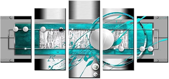 AWLXPHY Decor Abstract Wall Art Blue and White for Living Room Decor Geometric Canvas Painting Modern Simple Circle Round Line HD Print Artworks Giclee 5 Pieces (Blue, W60 x H30)