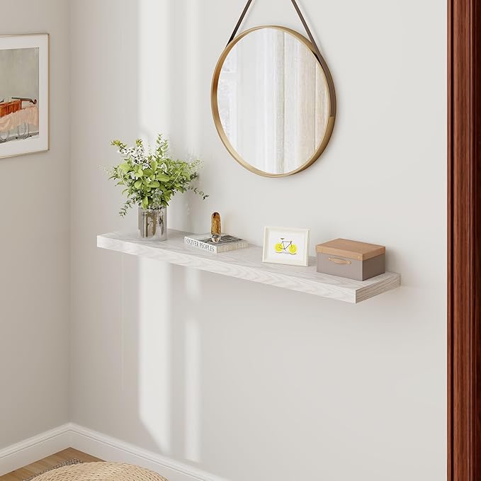 Floating Shelves 48 Inch Long, 48"W x 9.3"D Wall Shelf Invisible Bracket, 9.3 Inch Deep Floating Shelf for Wall, Rustic Wooden Shelves for Living Room, Kitchem, Bedroom, Brich Color, Set of 1