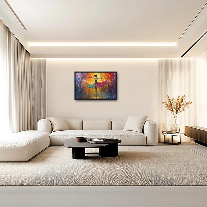 Olivine Large Wall Art, Ballerina Pictures Wall Decor, Colorful Ballet Canvas Prints, Dance Girl Painting, Framed Artwork for Bathroom Girl's Bedroom Living Room Office Home Decoration 36"x24"