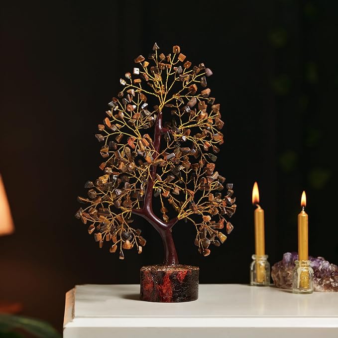 Tiger Eye Gemstone Tree, Crystal Tree, Home Decor, Birthday Gifts for Women, Office Desk Decor, Bonsai Trees for Positive Energy, Crystals & Healing Stones Fake Plants, Office Desk Accessories 10-12"