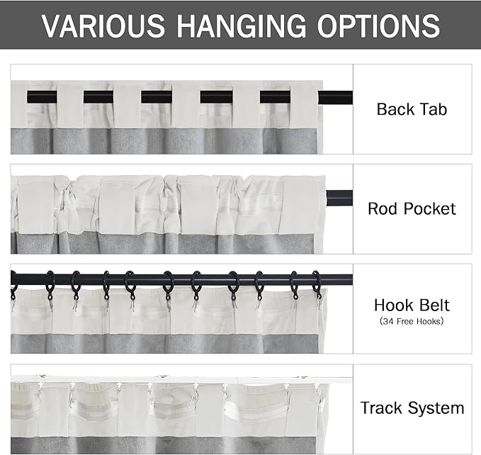 StangH White Velvet Curtains for Nursery Kids Bedroom, 100% Blackout Thermal Insulated Thick Window Panels Hook Belt Back Tab Liner Privacy Drapes for Living Room, W52 x L96, 2 Panels