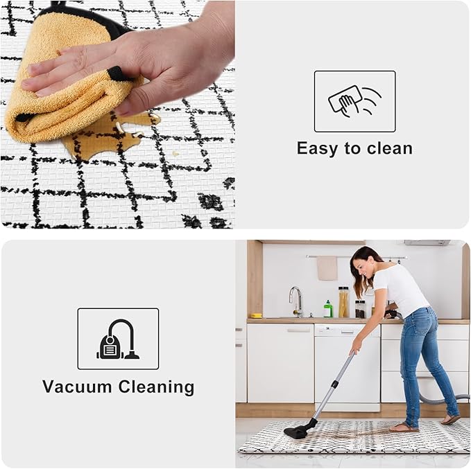 KIMODE Anti Fatigue Kitchen Mat for Floor, 20"x71" Farmhouse Kitchen Rug, Non Slip Waterproof Kitchen Floor Mat, Cushioned Standing Mat for Front of Sink Laundry Desk Bedroom Black and White