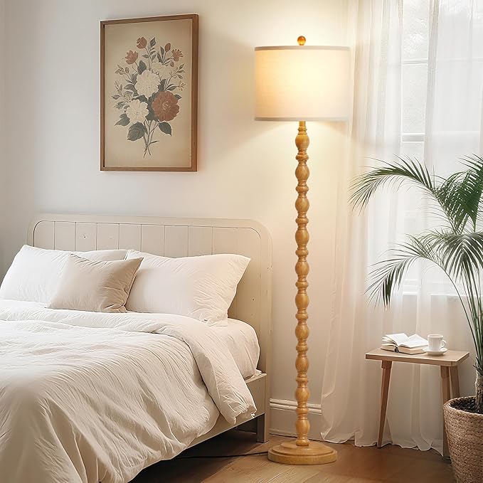 Luvkczc 62" Rustic Floor Lamp with 3 Color Temperatures, Retro Farmhouse Standing Lamp for Living Room, Bedroom, Corner, Dining Room - Rotary Switch Resin Floor Lamps for Home (Brown)