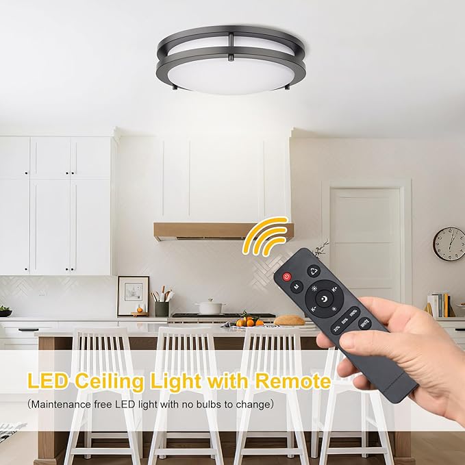Kalium LED Ceiling Light with Remote 2 Pack 10 Inch Flush Mount Ceiling Light Fixture,18W 3000K-6000K Adjustable Color Temperature,Dimmable Lighting Fixtures for Kitchen Bedroom Hardwired Installation