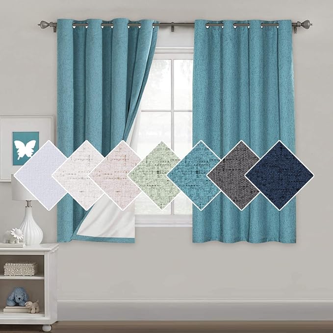 H.VERSAILTEX 100% Blackout Curtains for Bedroom 63 Inches Long Grommet Linen Face Full Light Blocking Curtain Drapes for Living Room Thermal Insulated Linen Look Curtains 2 Panels Set, Teal Blue