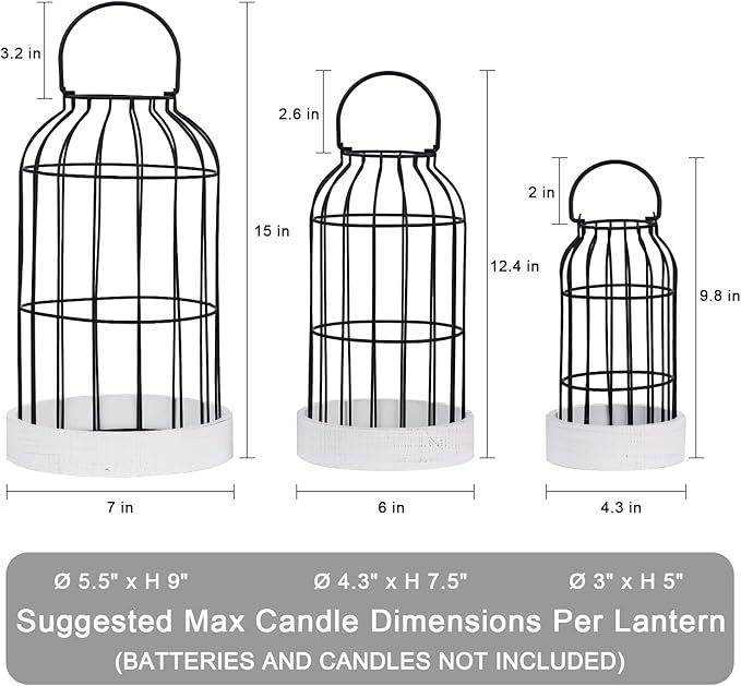 DECORKEY Rustic Farmhouse Lantern Decor Set of 3 Lanterns Decorative Indoor and Outdoor, Fireplace Mantle or Kitchen Dining Table - Modern Upscale Beauty for Home
