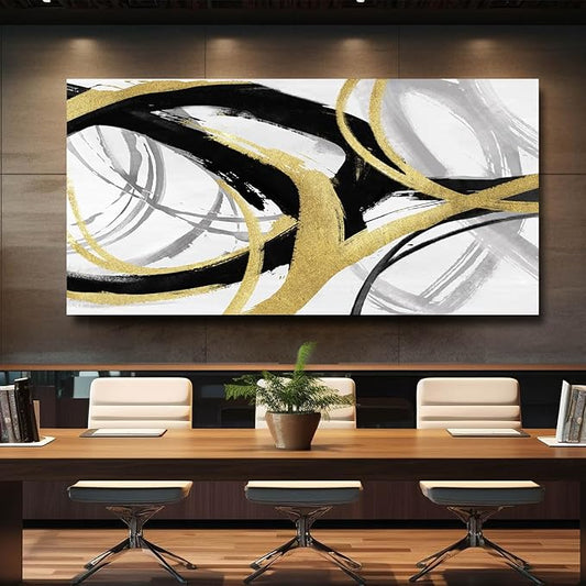 Kureful Black And Gold Wall Decor Large Wall Art for Living Room Abstract Wall Art Pictures Paintings Minimalist Decor Canvas Artwork 29”x58”