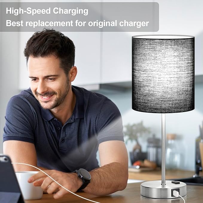 Lynnoland 𝟮𝟬𝟮𝟯 𝗡𝗘𝗪 Set of 2 Touch Control Table Lamps with 2 USB & AC Outlet, 3-Way Dimmable Bedside Nightstand Lamps for Bedroom Living Room Nursery, 800 Lumens 5000K Daylight Bulbs Included