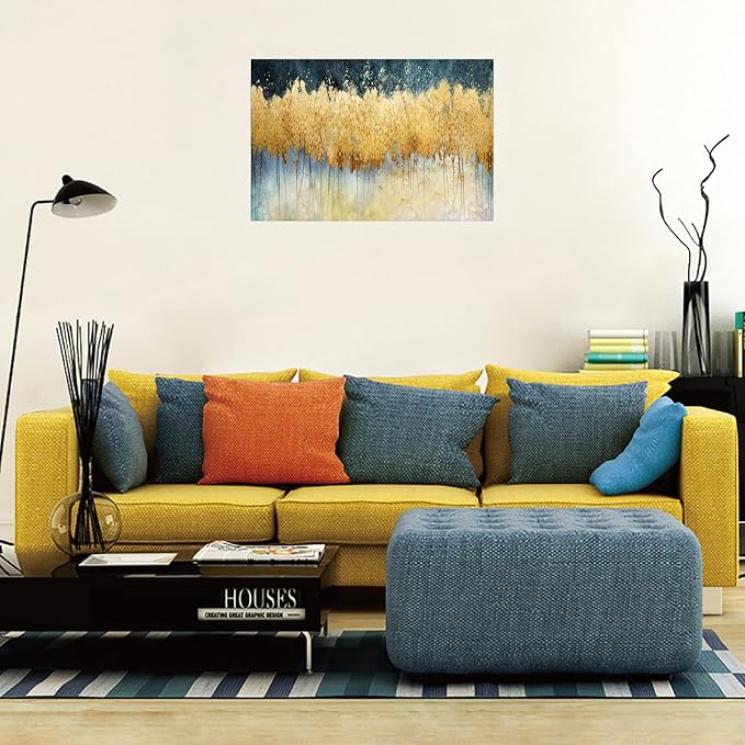 XXMWallArt FC2669 Canvas Wall Art Abstract Golden Forest Painting Modern Decor Abstract Canvas Prints for Living Room Bedroom Kitchen Home and Office Wall Decor