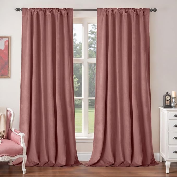 BGment Dusty Rose Pink Velvet Curtains for Bedroom, Thick Thermal Insulated Room Darkening Curtains Noise Reduce Back Tab and Rod Pocket Window Panels for Living Room, 2 Panels, 52 x 108 Inch