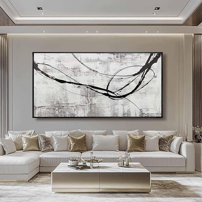 XIANSHOU Line Wall Art Pictures Modern Wall Decor Black and White Canvas Wall Paintings 36"x70" Large Poster Printing for Dining Room Bedroom