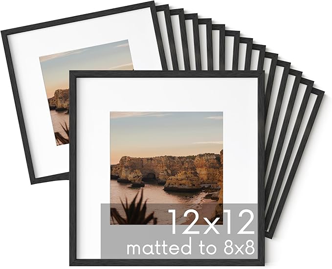 HAUS AND HUES Set of 15 12x12 Picture Frame - 12x12 Frame Square Picture Frames Black Frames for Gallery Wall, 12 x 12 Frame Wood Picture Frames with Mat, Square Frames 12 by 12 Frame (Black Frame)