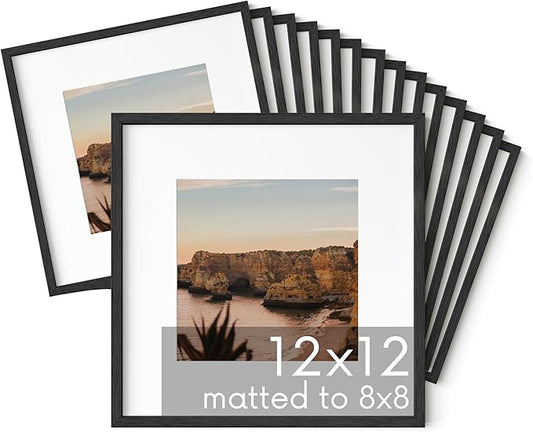 HAUS AND HUES Set of 15 12x12 Picture Frame - 12x12 Frame Square Picture Frames Black Frames for Gallery Wall, 12 x 12 Frame Wood Picture Frames with Mat, Square Frames 12 by 12 Frame (Black Frame)