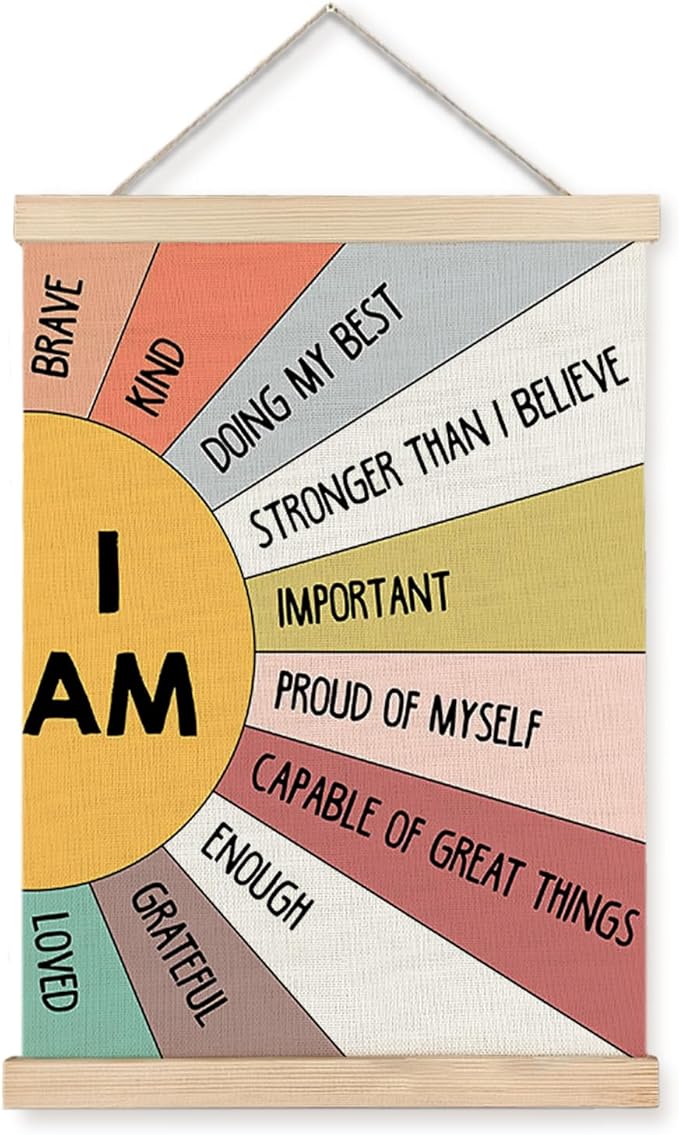 Supwhd Affirmation Wall Decor for Kids Boys Girls, I am Kind I am Brave Positive Affirmations Wall Decor, Affirmation Wall Art for Nursery Classroom Kids Bedroom 16x24