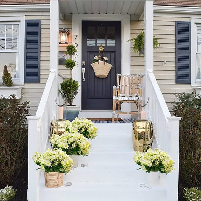 Uieke 12 Bundles Artificial Fake Flowers Outdoors UV Resistant Faux Daisy Mums Silk Flowers Bulk No Fade Shrubs Plants for Indoor Outside Home Wedding DIY Garden Porch Summer Décor (White)