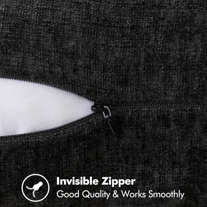 MIULEE Pack of 2 Couch Throw Pillow Covers 20x20 Inch Black Farmhouse Decorative Pillow Covers with Stitched Edge Soft Chenille Solid Dyed Spring Pillow Covers for Sofa Bed Living Room