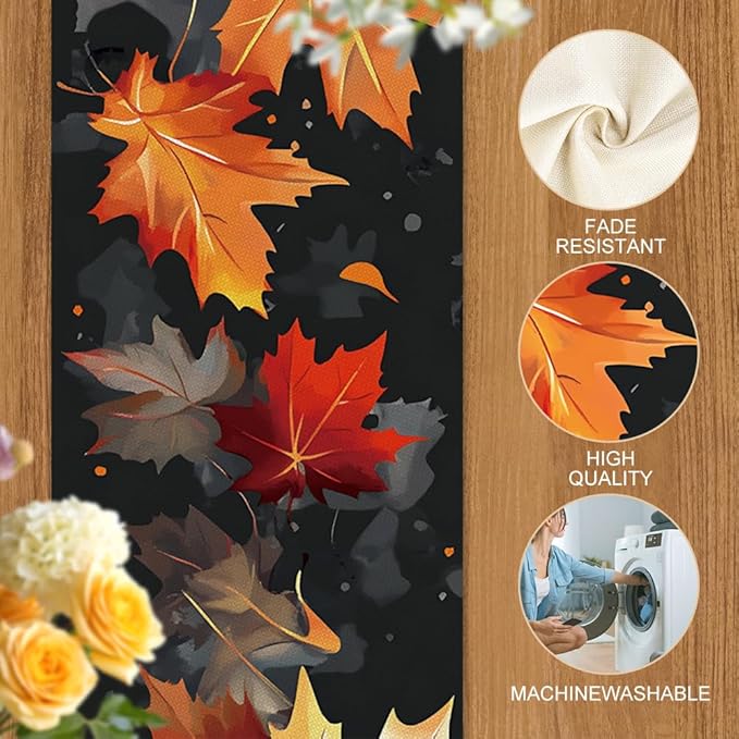 ANNA QUEEN Fall Maple Leaf Table Runner 13 x 72 Inch for Dining Table, Table Runner for Seasonal Autumn Kitchen Dining Table Decoration for Home Party Decor Table Decoration Thanksgiving Harvest