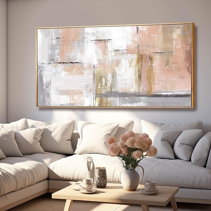 Kureful Abstract Wall Art Gold Wall Decor for Girl Pink Pictures for Living Room Hand Painted Painting for Bedroom Home Office Wall Decorations 24"x 48"