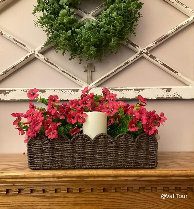 CubesLand Paper Rope Scalloped Edge Shelves Baskets Set 2, Idea for Over Toilet Storage Shelf, End Table, Nightstand, Toilet Tank Basket with 2 Wood Handle, Stylist&Useful Both Storage&Decor, Brown