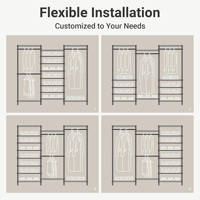VIPEK S3 Heavy Duty Garment Rack Freestanding Clothes Rack Closet Storage Organizer Large Wardrobe with 6-Tier Shoe Rack, Hanging Rod, Adjustable Shelf, 68.9" L x 15.7" W x 76.4" H, Black