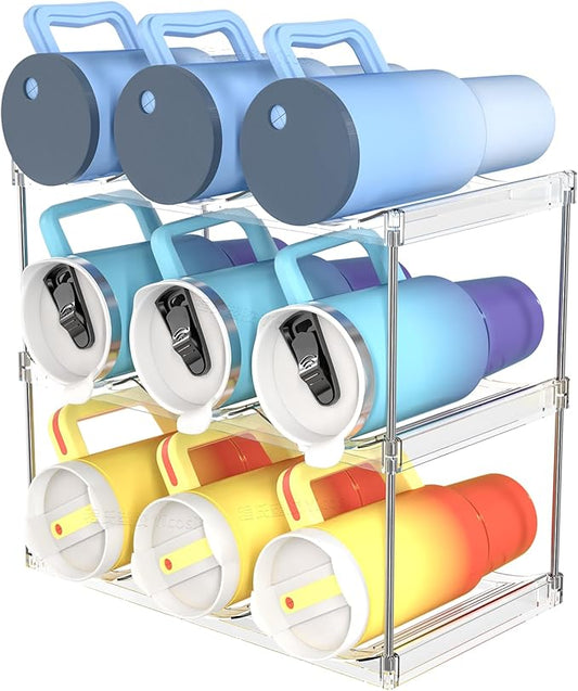 Yieach Stackable 40oz Water Bottle Storage Organizer,4.7"W X5.3 H Large Compartment For Stanley Yeti Tumbler Water Bottle Storage Rack and wine holder for Kitchen Cabinets Pantry,3 Pack Hold 9 Bottles