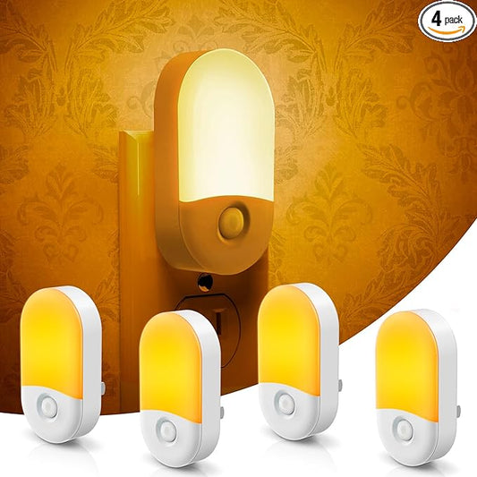 Amber Night Light, LOHAS Night Lights Plug into Wall[4 Pack], 0.6W 2000K LED Nightlight, Dusk to Dawn Sensor, 30/60LM Adjustable Brightness, Automatic Low Blue Night Light for Kid, Bathroom, Hallway