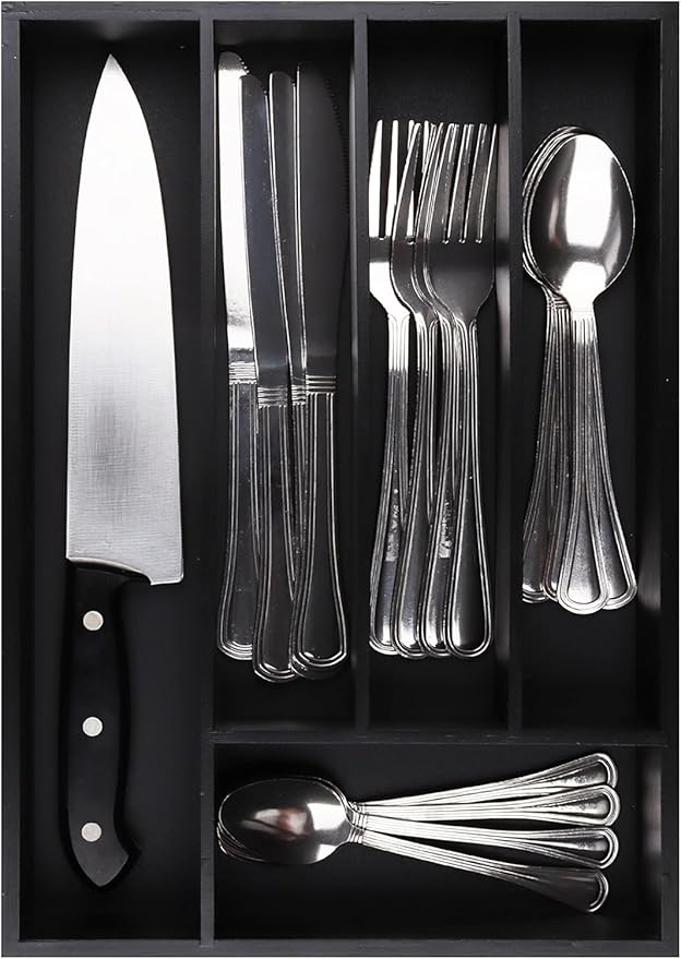 Silverware Organizer - Kitchen Drawer Organizer and Utensil Organizer - Cutlery Tray – Flatware, Utensil and Silverware Holder - Silverware Tray for Drawer (5-Slots, Black)
