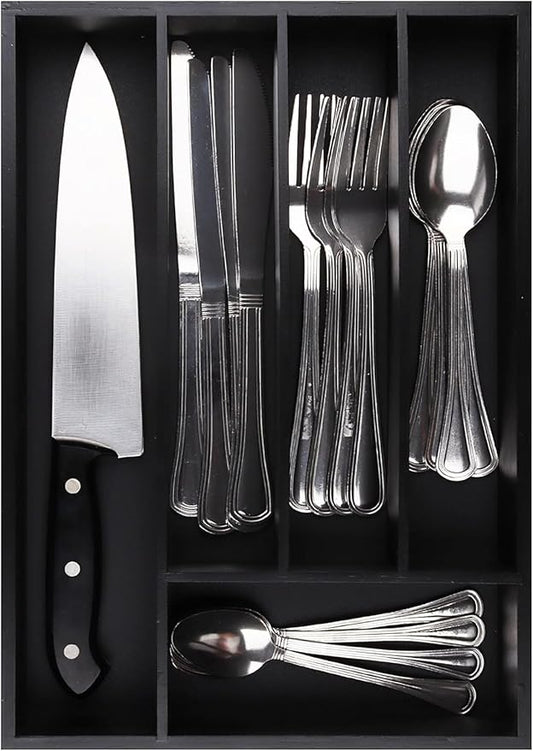 Silverware Organizer - Kitchen Drawer Organizer and Utensil Organizer - Cutlery Tray – Flatware, Utensil and Silverware Holder - Silverware Tray for Drawer (5-Slots, Black)