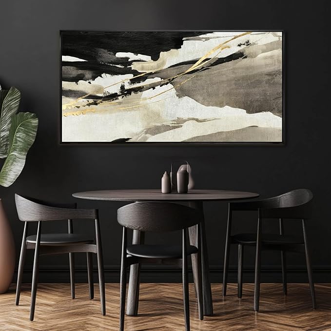 Gold Wall Decor Black Wall Art Abstract Wall Art for Living Room Framed Artwork for Office Modern Pictures for Wall 20”x40”