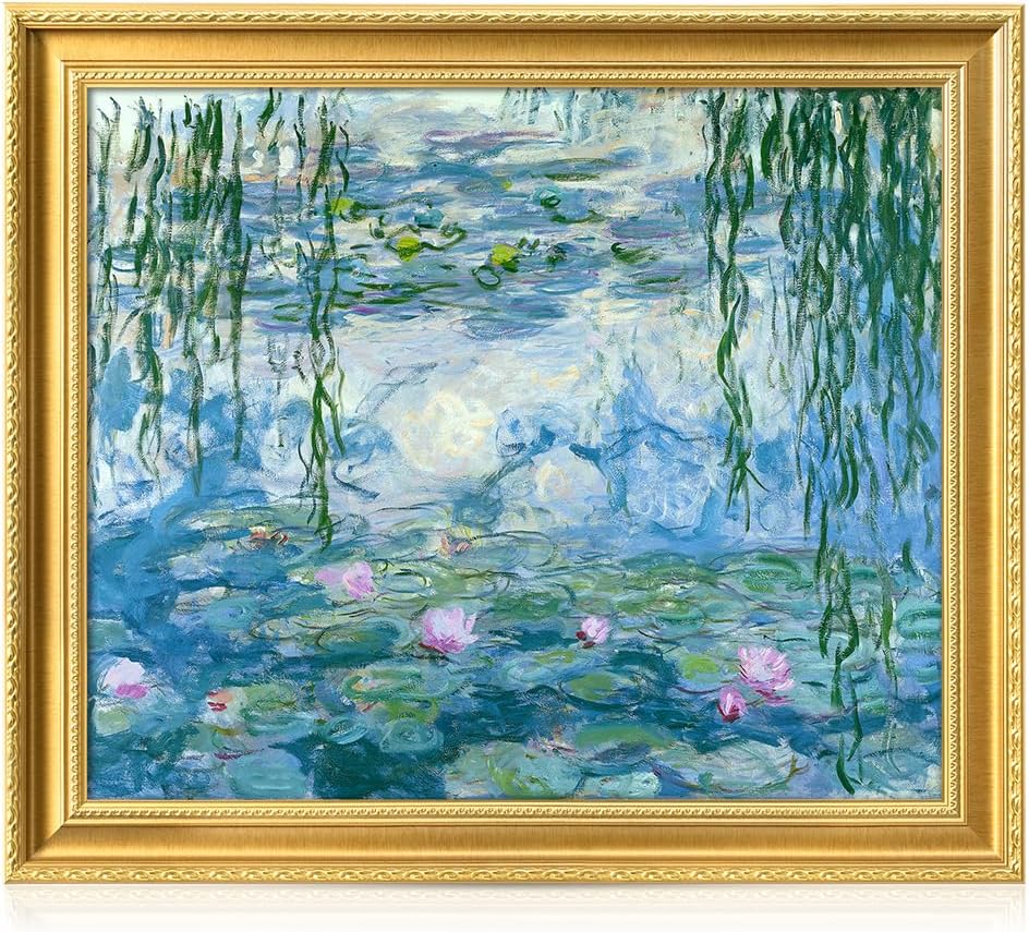 DECORARTS - Claude Monet Water Lilies 1916-1919 Giclee Print with Gold Solid Wood Frame, Impressionist Large Framed Wall Art, Ready to Hang, Framed Size28.75x24.75, Made in USA