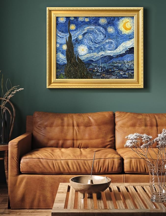 DECORARTS - Starry Night by Vincent Van Gogh. Giclee Print on Acid-Free Canvas in Gold Solid Wood Frame. Picture Size: 20x16, Total Size: 24.75x20.75, Made in USA