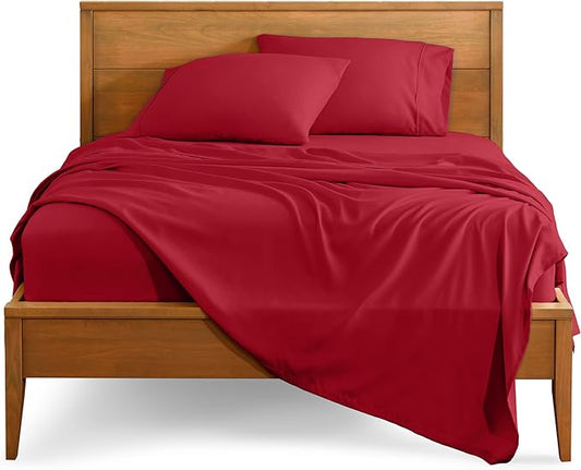 Bare Home Full Sheet Set - Luxury 1800 Ultra-Soft Microfiber Full Bed Sheets - Double Brushed - Deep Pockets - Easy Fit - 4 Piece Set - Bedding Sheets & Pillowcases (Full, Red)